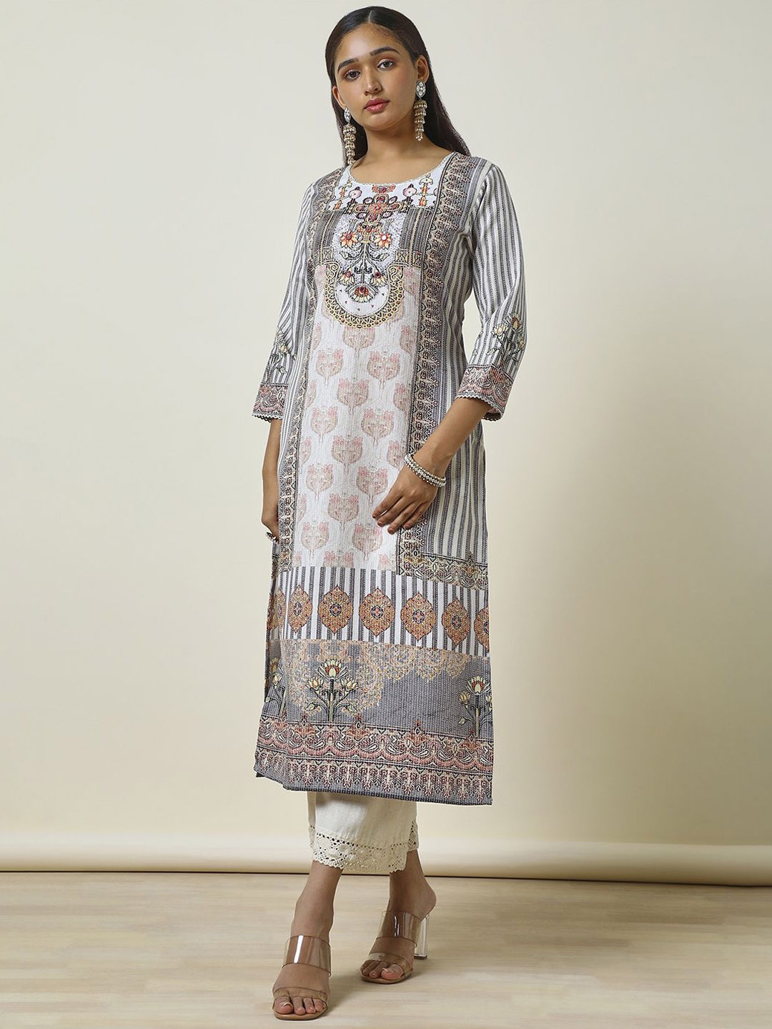 

Soch Floral Printed Straight Kurta, Cream