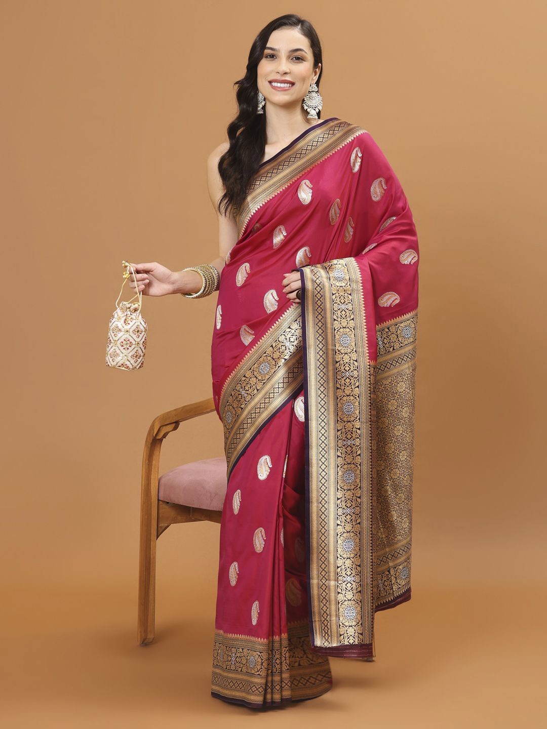 

Meena Bazaar Woven Design Ready to Wear Saree, Pink