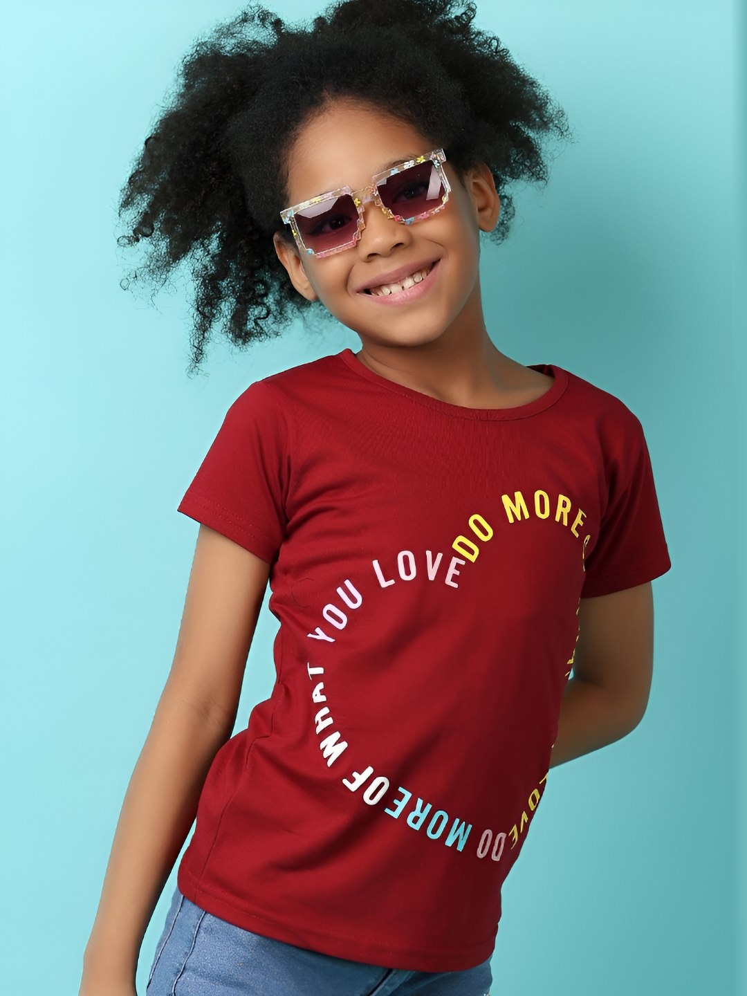 

V-Mart Girls Typography Printed Round Neck Cotton T-shirt, Maroon