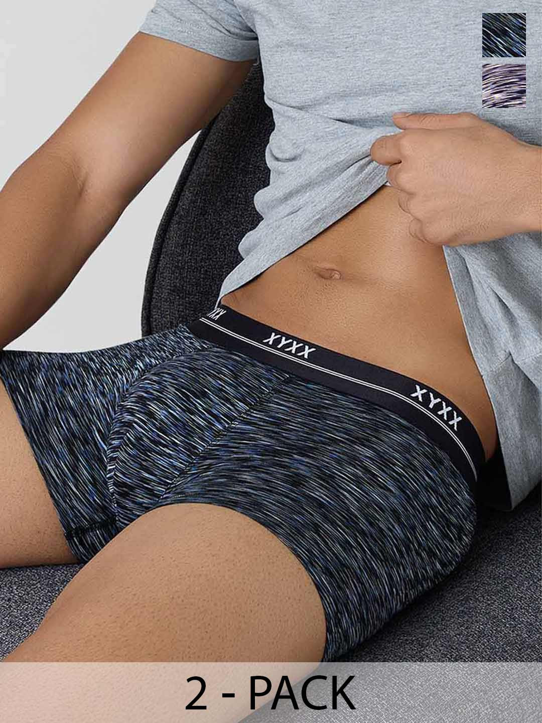 

XYXX Men Pack Of 2 Printed IntelliSoft Antimicrobial Trunks XYTRNK2PCKN351, Navy blue