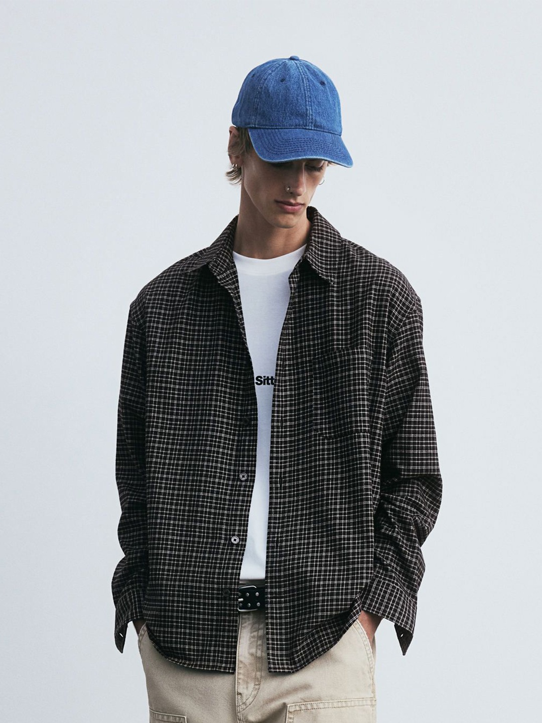 

H&M Checked Loose-Fit Shirt, Brown