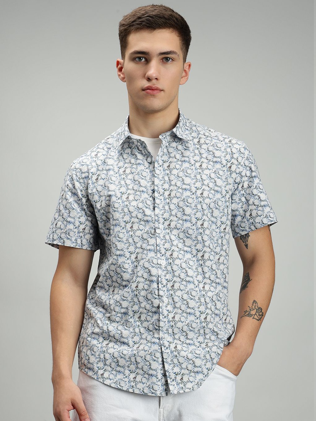 

MARC JOBBS Men Comfort Floral Printed Casual Shirt, Blue