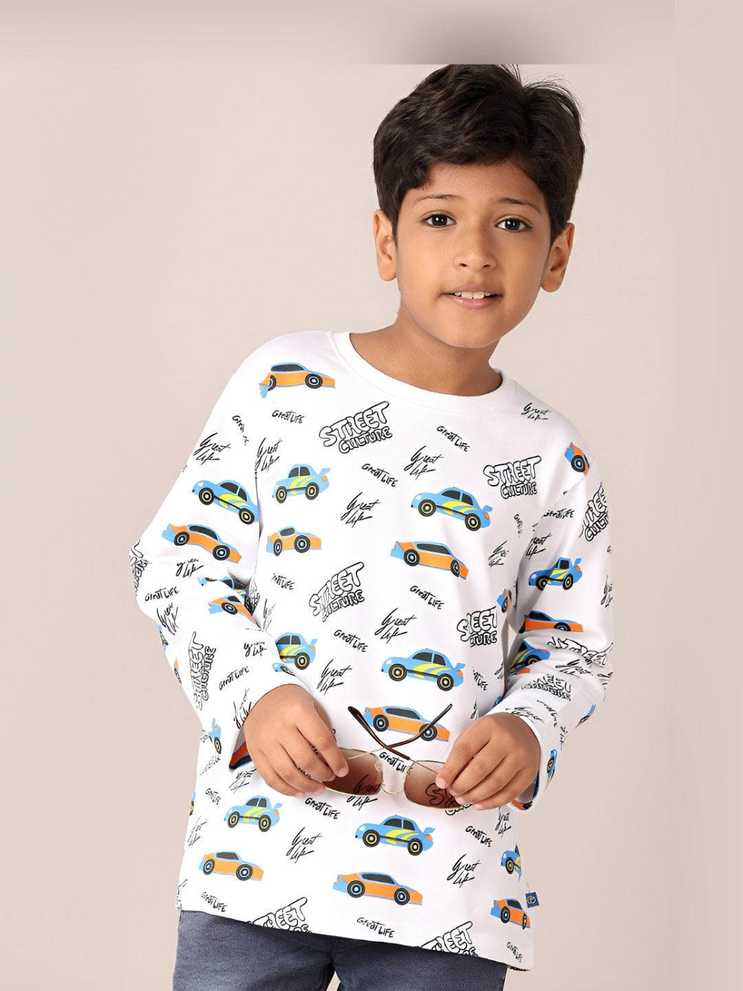 

V-Mart Boys Conversational Printed Round Neck Cotton T-shirt, White