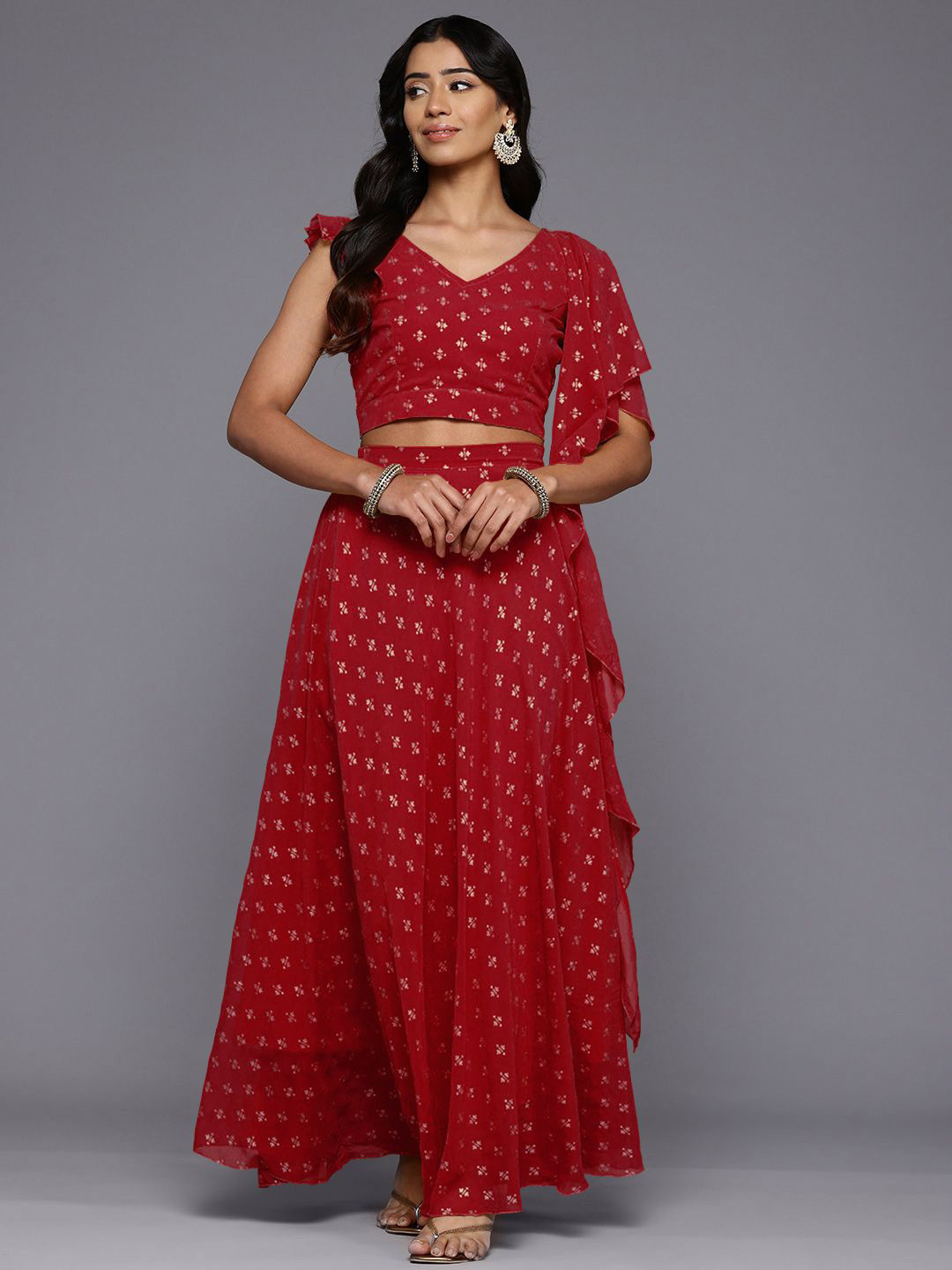 

Ahalyaa Woven Design Ready to Wear Lehenga & Blouse With Dupatta, Maroon