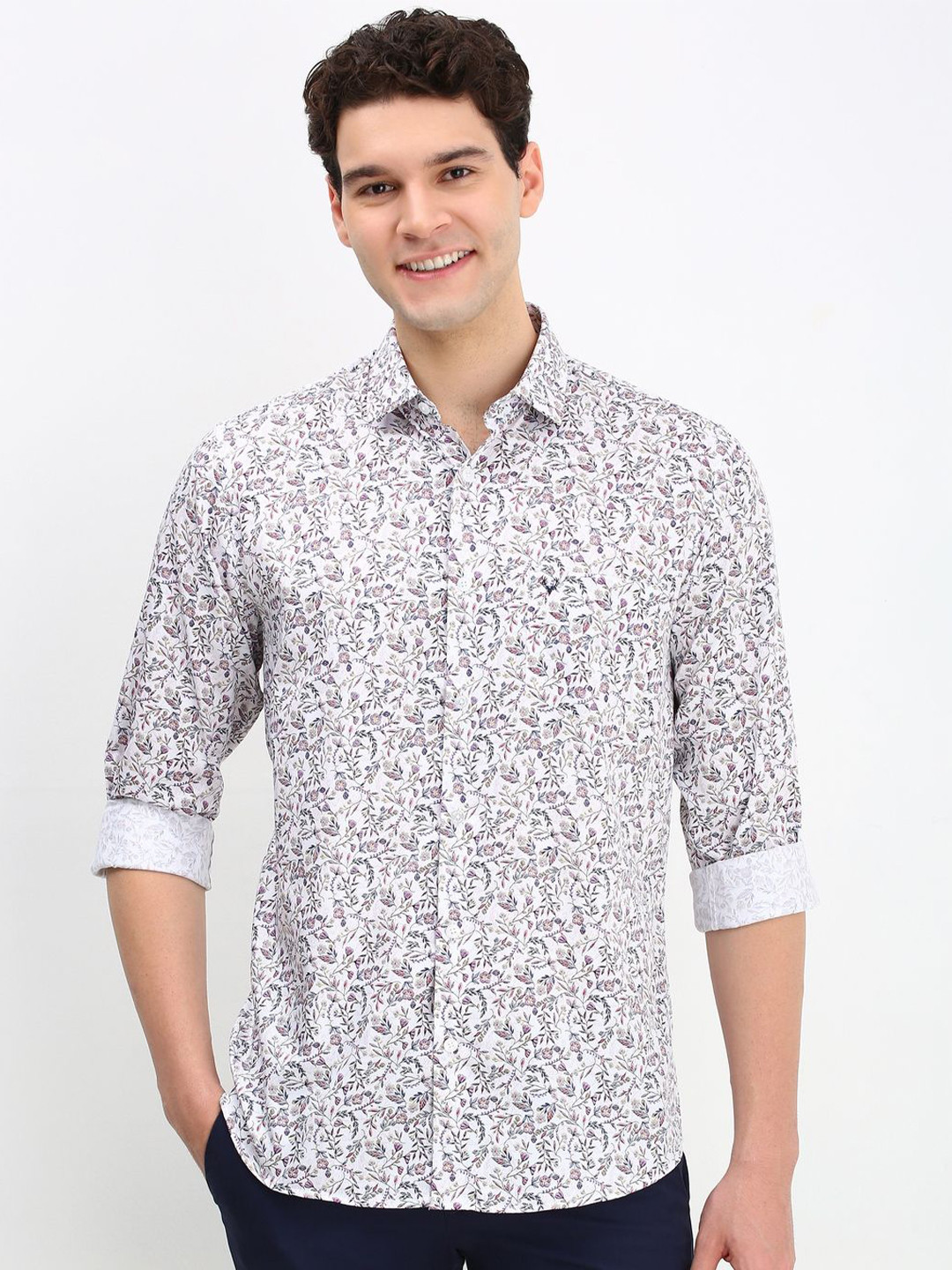 

Allen Solly Men Floral Printed Cotton Slim Fit Casual Shirt, White