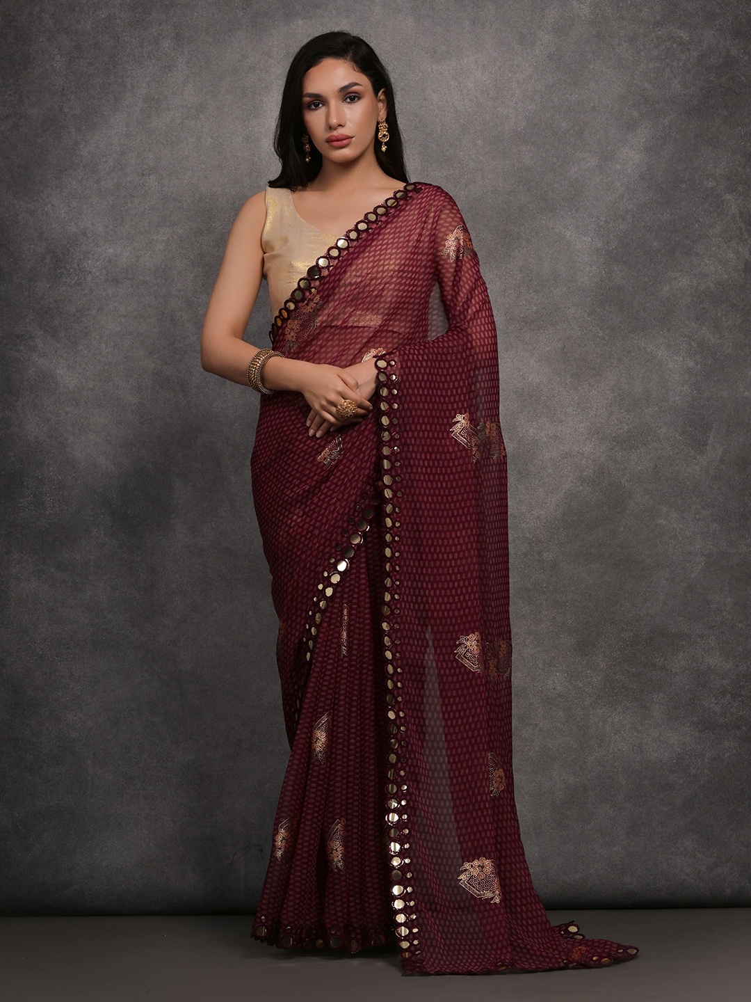 

Krimmple Embroidered Pure Georgette Saree, Purple