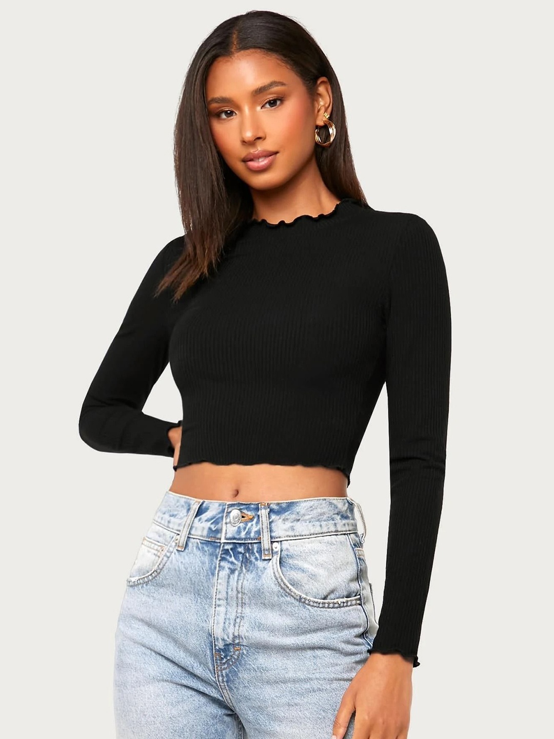 

Stylecast X Slyck Solid High Neck Crop Top, Black