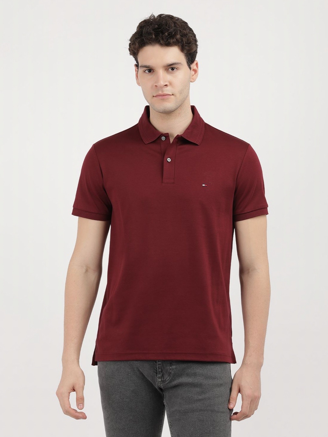 

Tommy Hilfiger Men Solid Polo Collar Cotton T-shirt, Maroon
