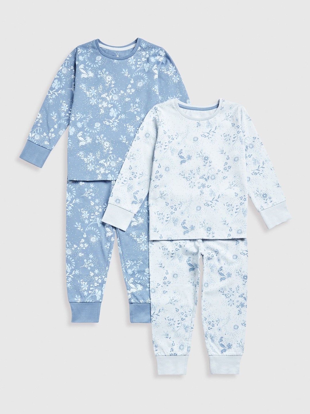 

mothercare Girls Pack Of 2 Printed Pure Cotton Sweatshirt With Pyjamas, Blue