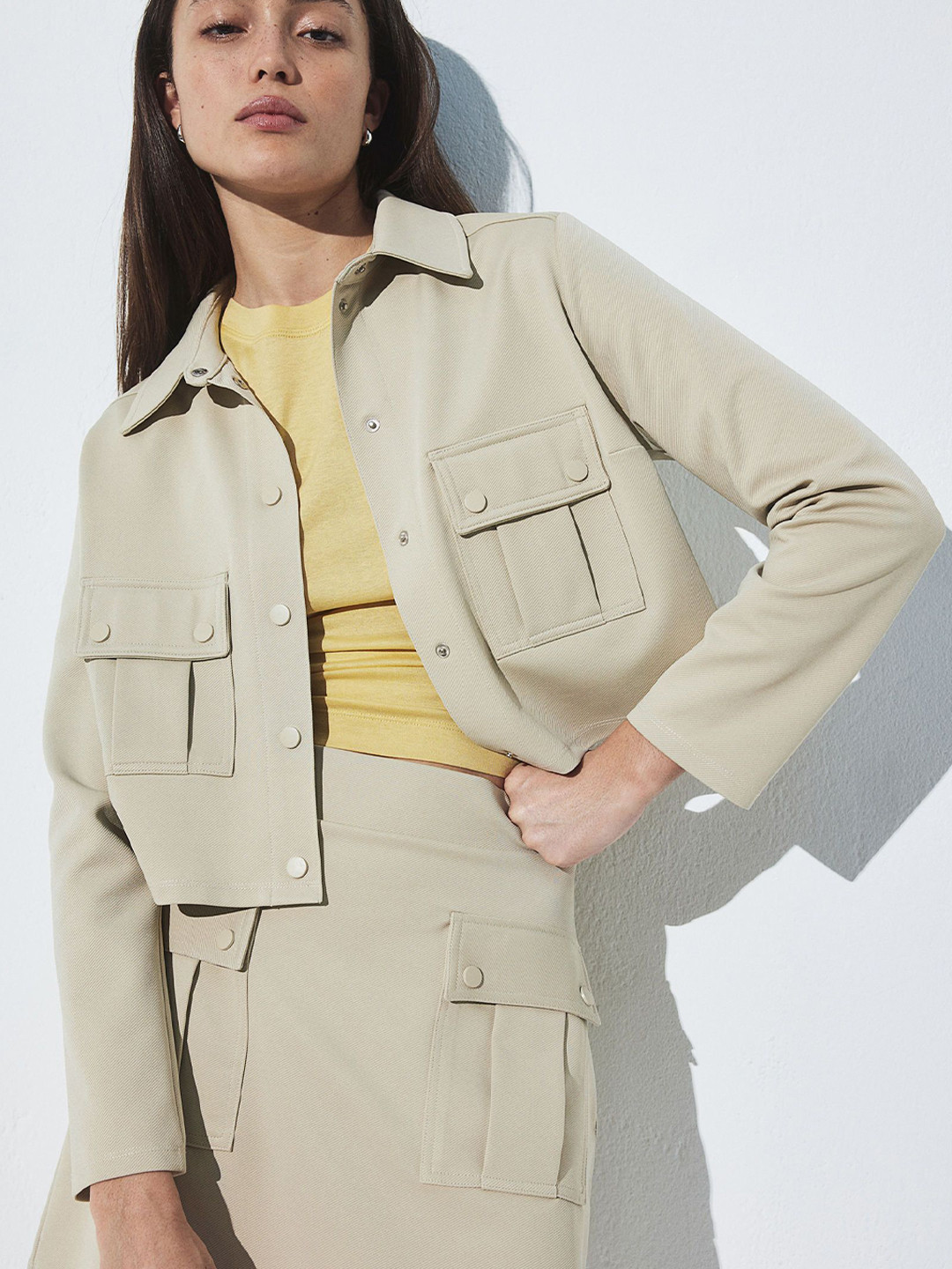 

H&M Oversized Drop Shoulder Shirt, Beige