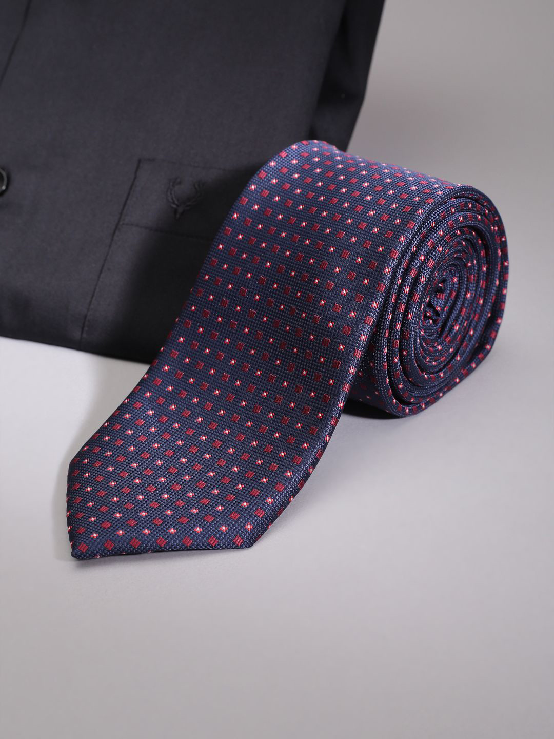 

Allen Solly Men Regular Printed Broad Tie, Navy blue