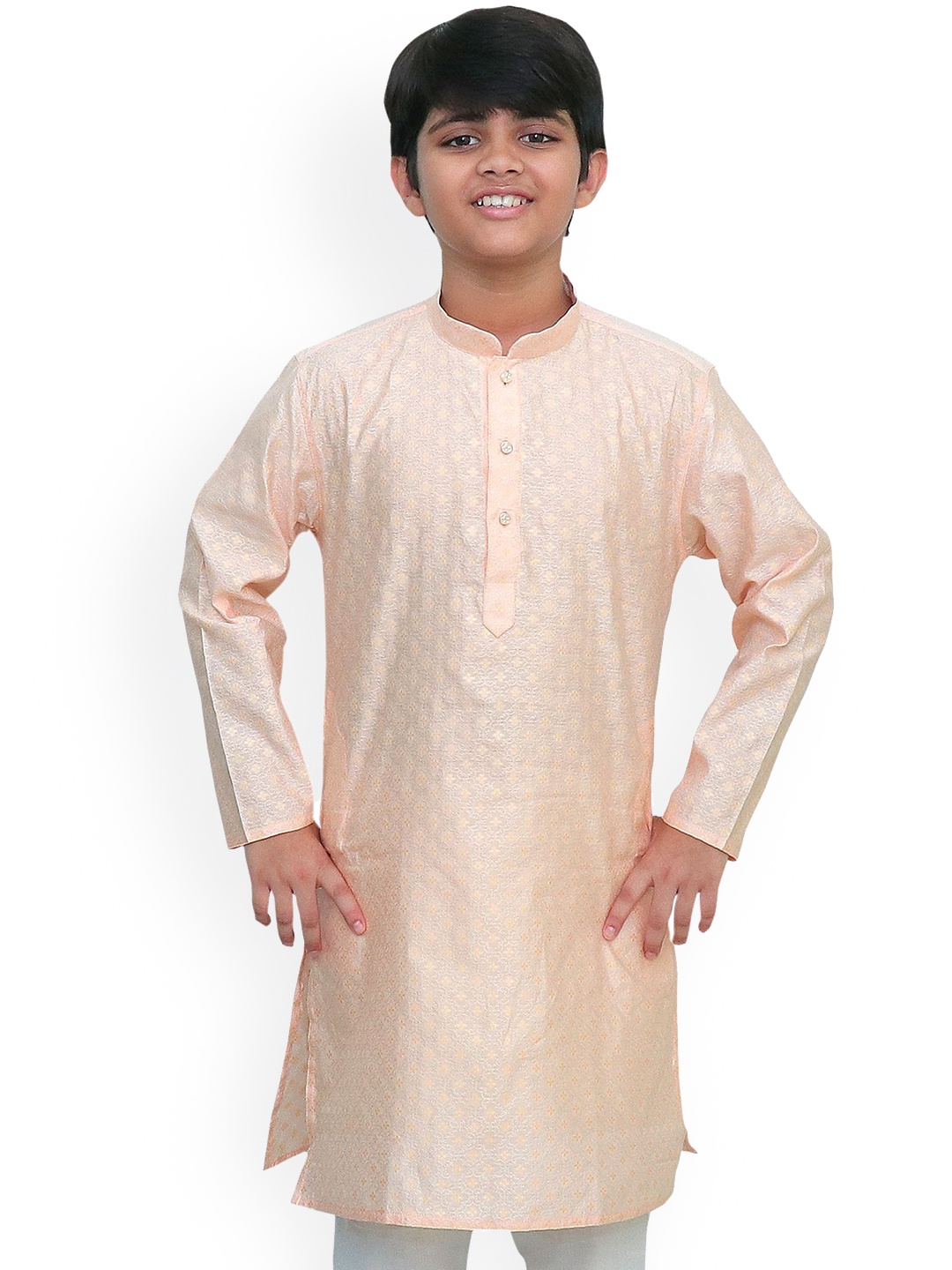 

BAESD Boys Thread Work Jacquard Kurta, Peach