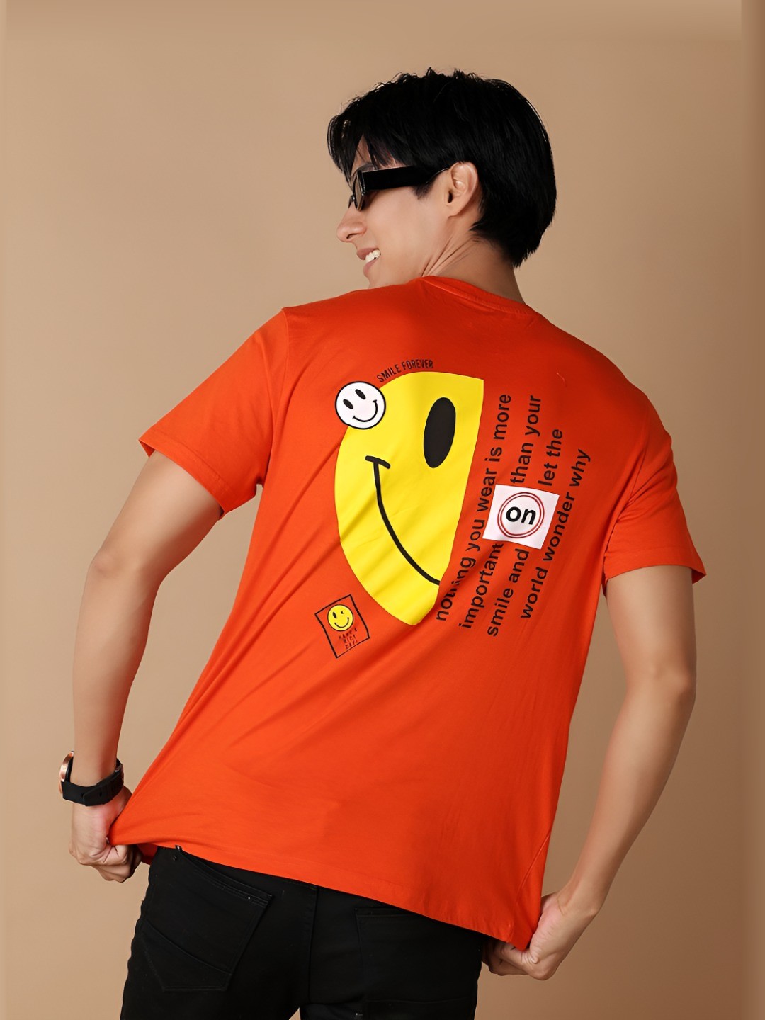 

V-Mart Men Graphic Printed Round Neck Cotton Slim Fit T-shirt, Rust
