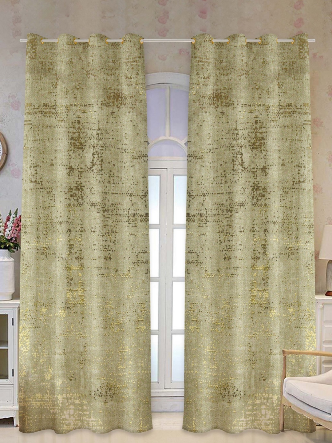 

Tesmare Beige & Gold-Toned Abstract Printed Velvet Room Darkening Door Curtain