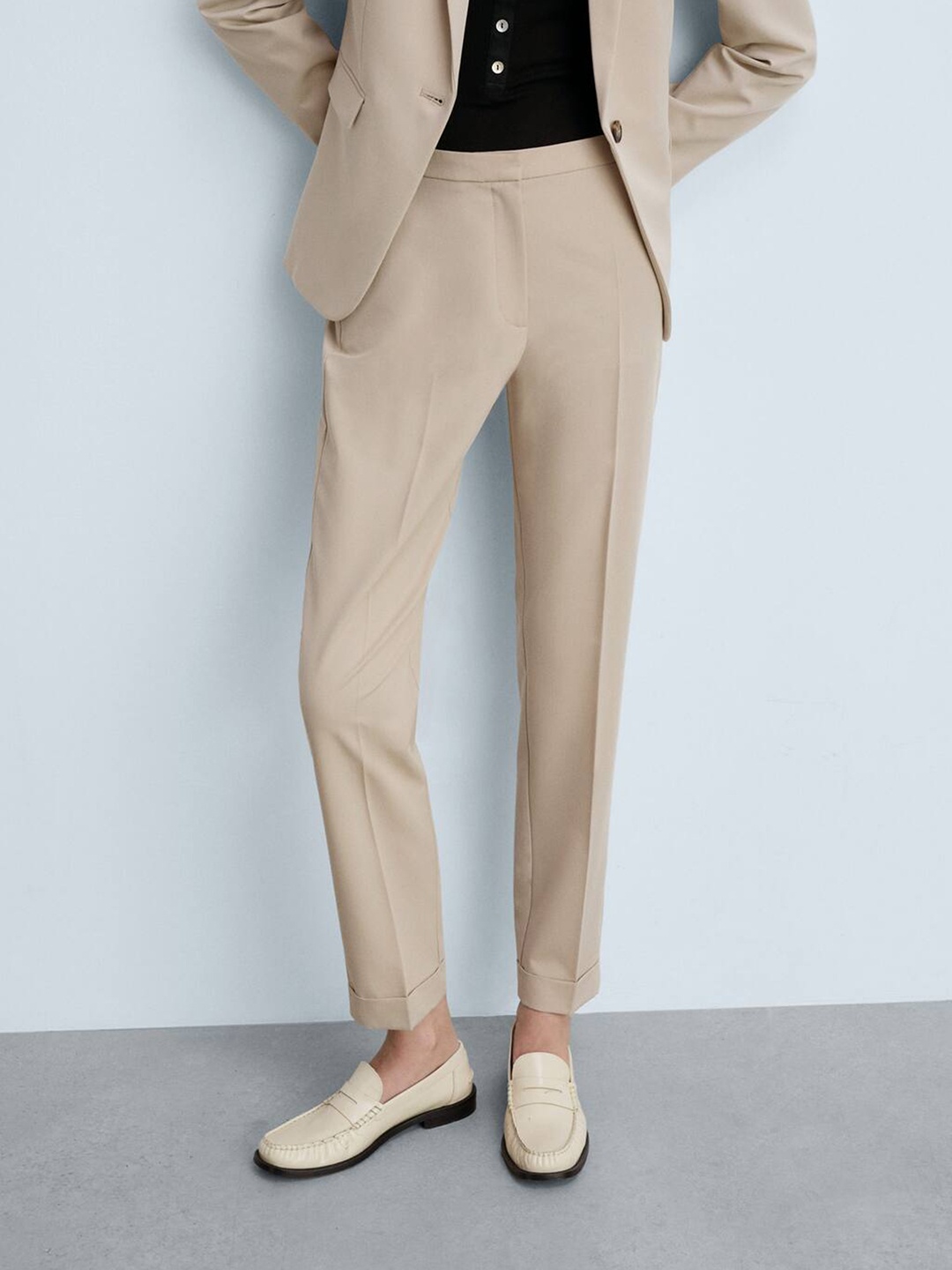 

MANGO Women Straight Fit Formal Trousers, Beige