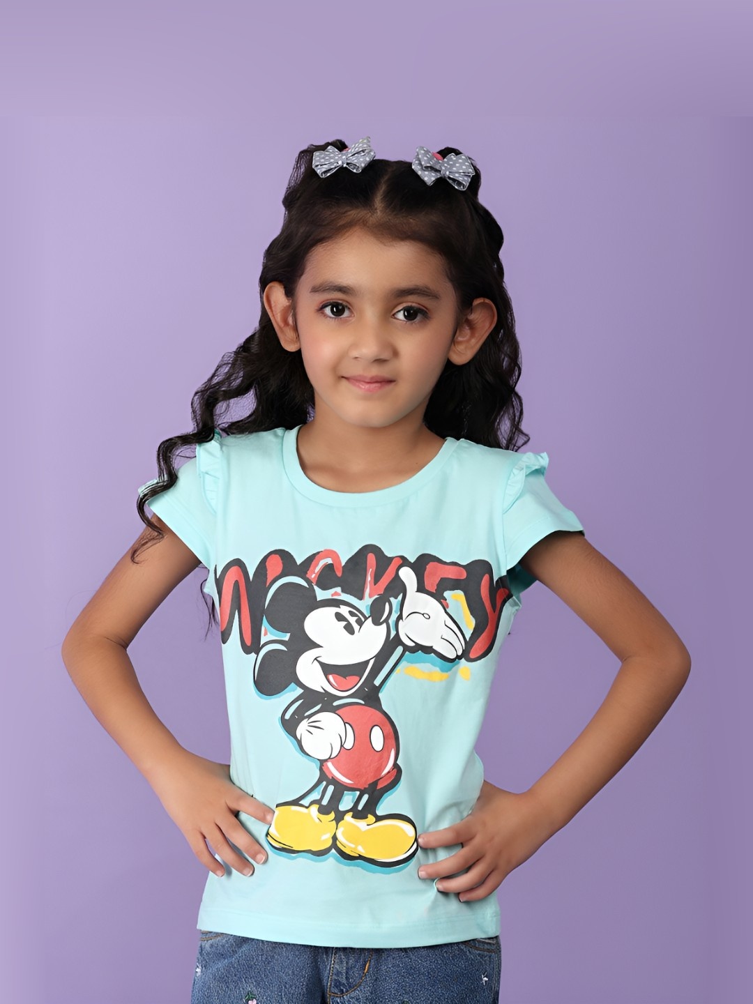 

V-Mart Girls Graphic Printed Round Neck Cotton T-shirt, Turquoise blue