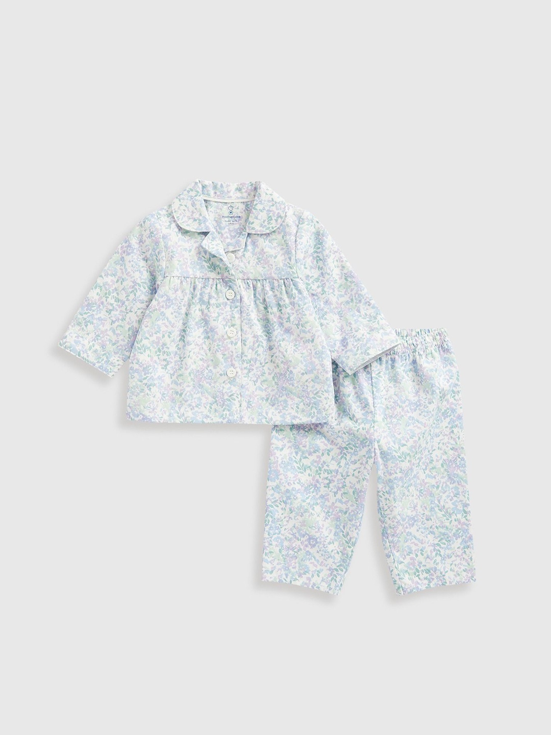 

mothercare Girls Floral Printed Pure Cotton Shirt with Pyjamas, White