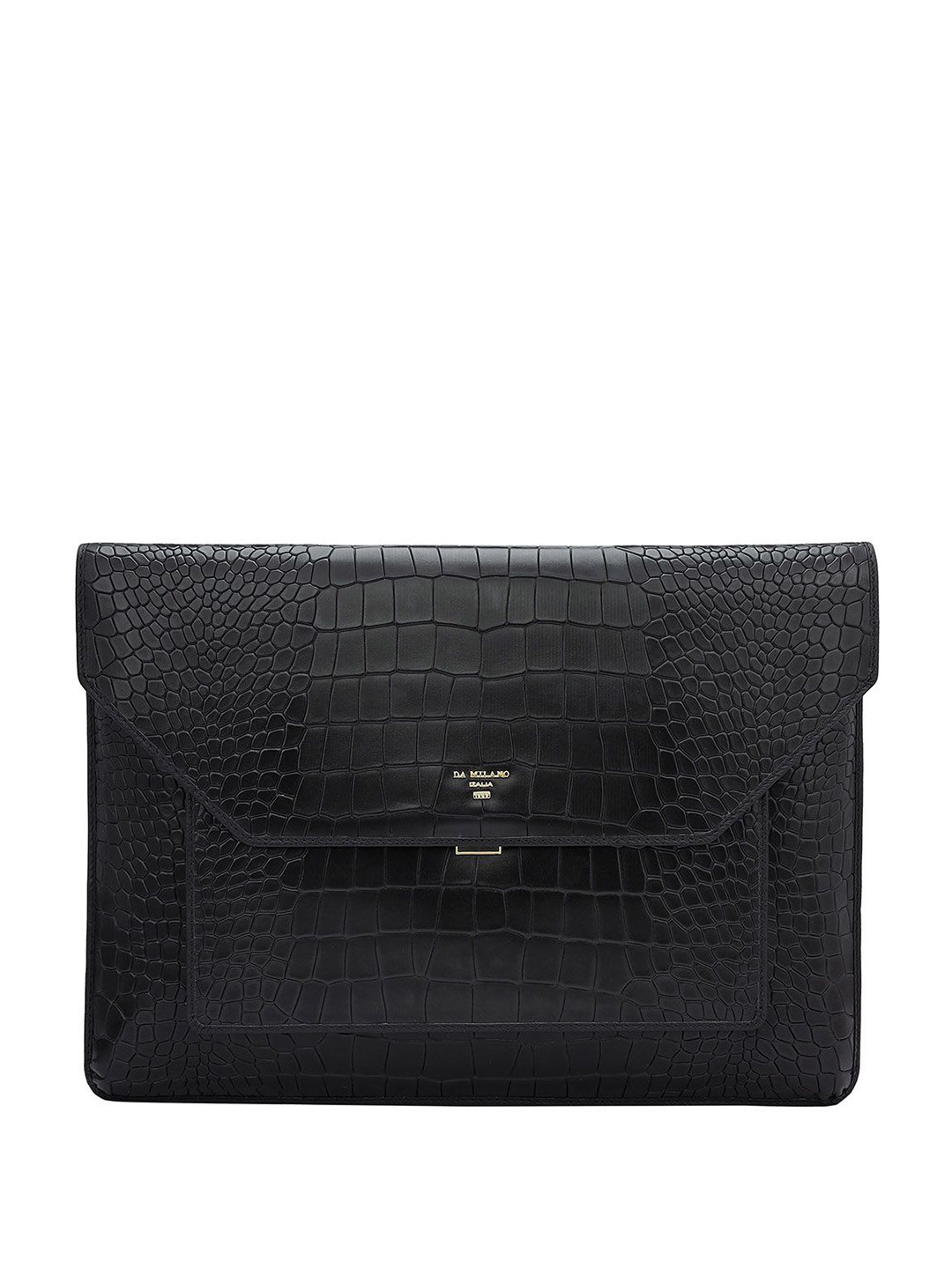 

Da Milano Unisex Textured Leather Laptop Sleeve, Black