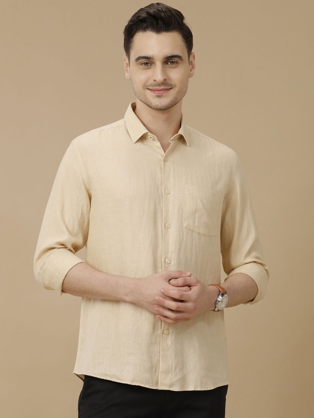 

Linen Club Men Contemporary Slim Fit Opaque Casual Shirt, Beige