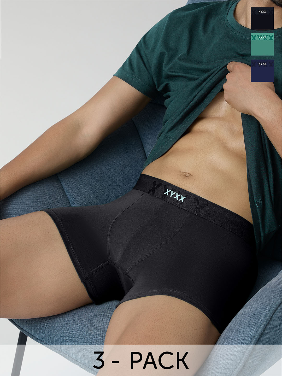 

XYXX Pack Of 3 Cotton Anti-Odour Trunks XYTRNK3PCKN851, Blue