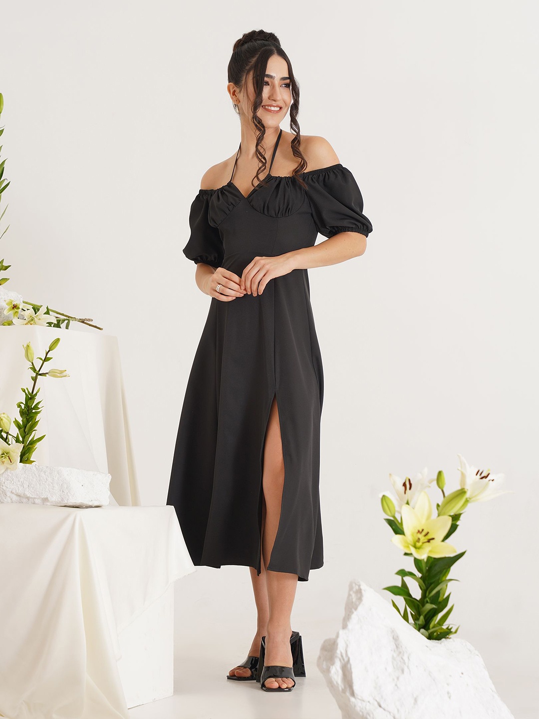 

PRIZO Off-Shoulder Fit & Flare Maxi Dress, Black