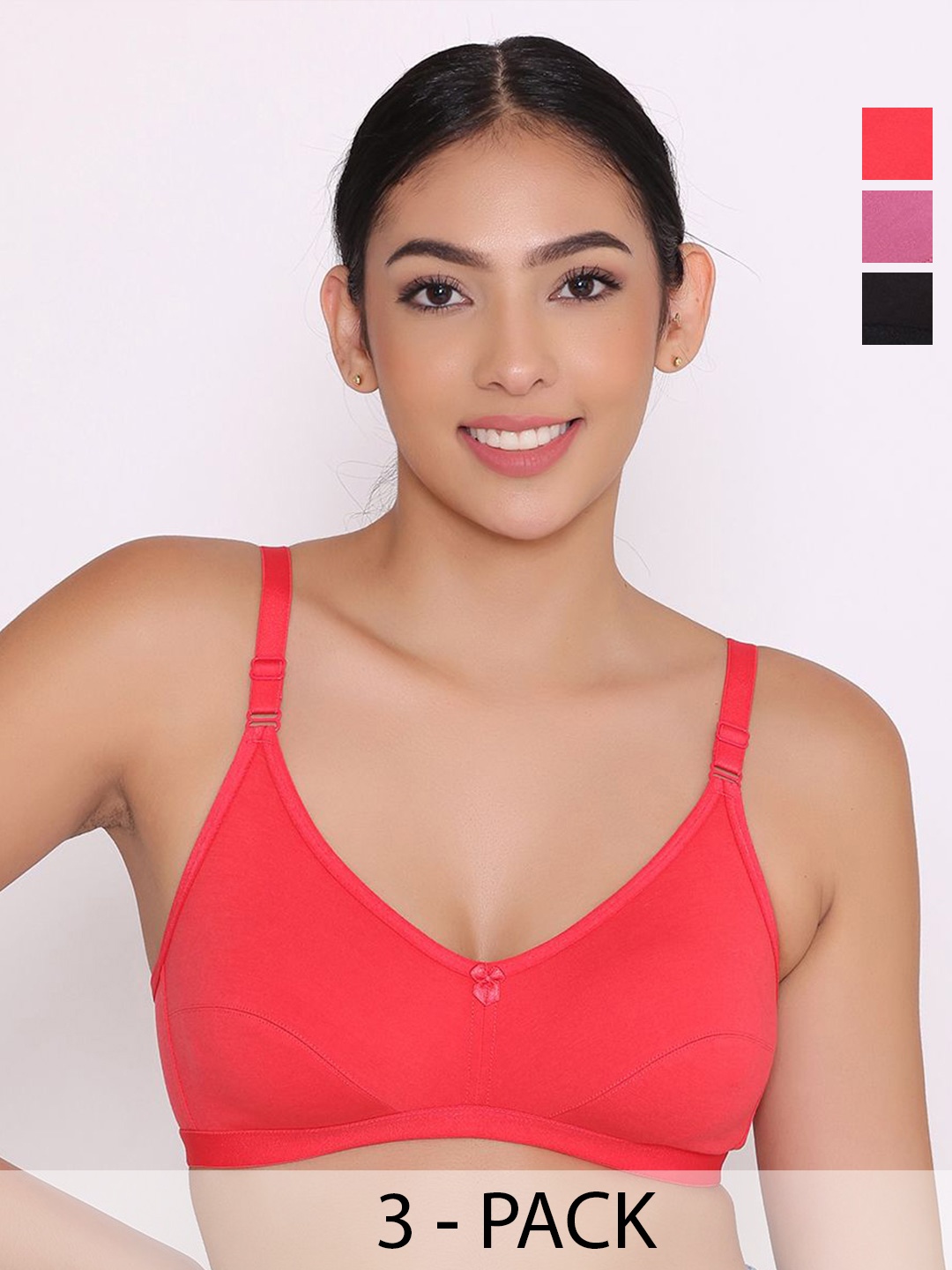 

INKURV Women Solid Pack Of 3 Non Padded Full Coverage Bra, Black