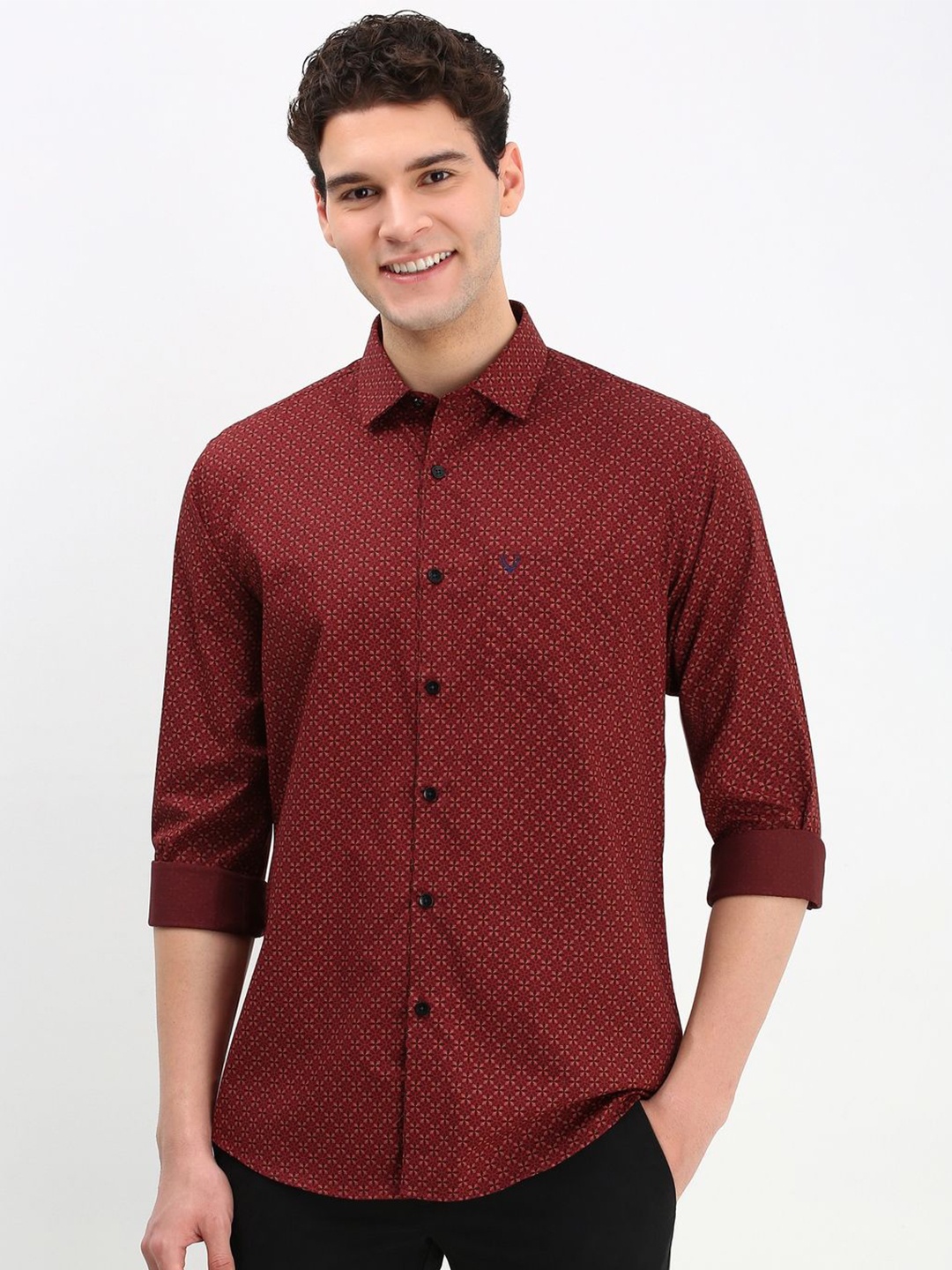 

Allen Solly Men Floral Printed Cotton Slim Fit Casual Shirt, Maroon