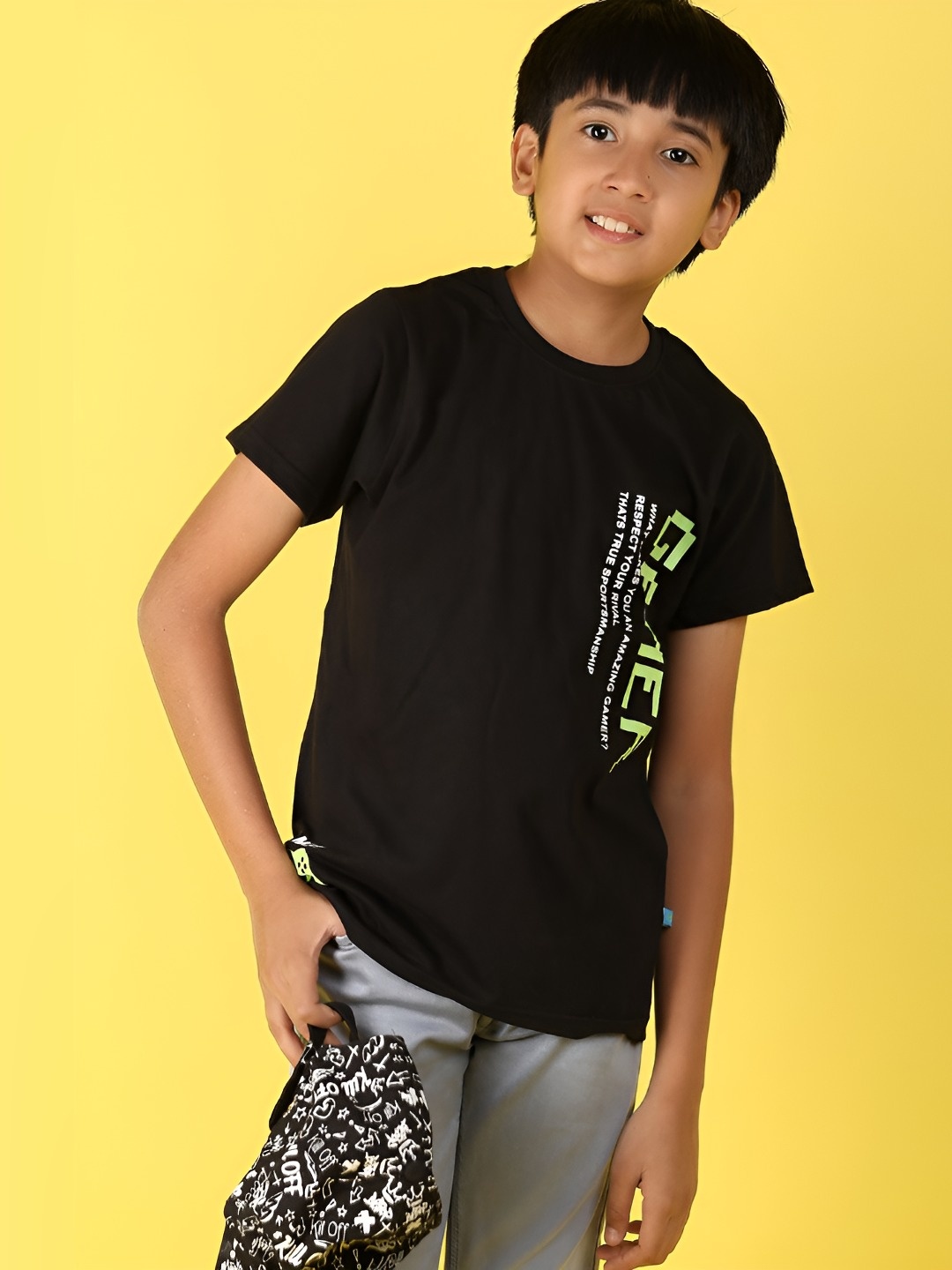 

V-Mart Boys Typography Printed Round Neck Cotton T-shirt, Black