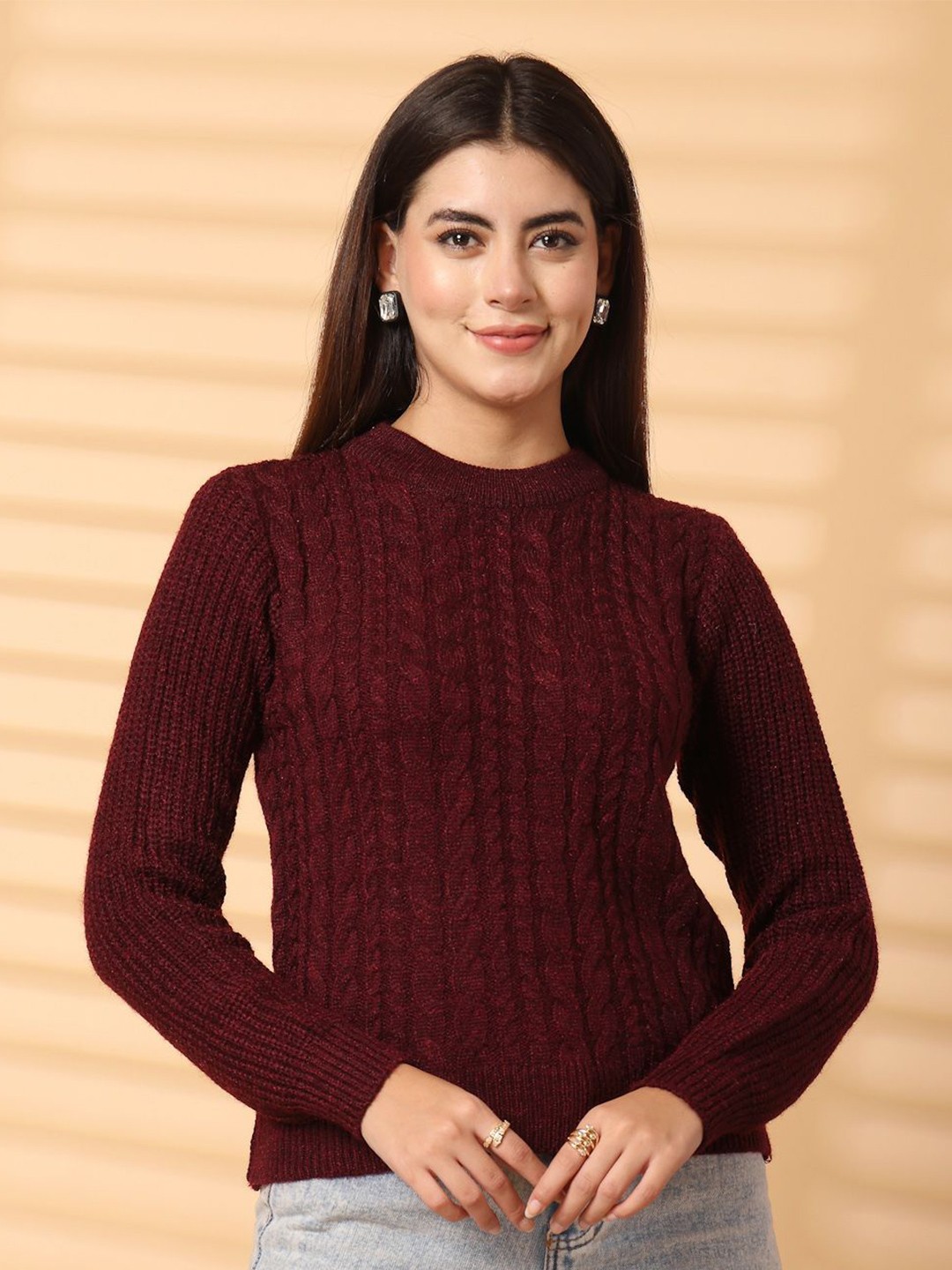 

Clora Creation Women Cable Knit Woollen Pullover, Burgundy