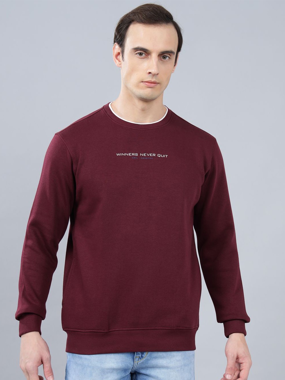 

Cantabil Men Round Neck Long Sleeves Sweatshirt, Maroon