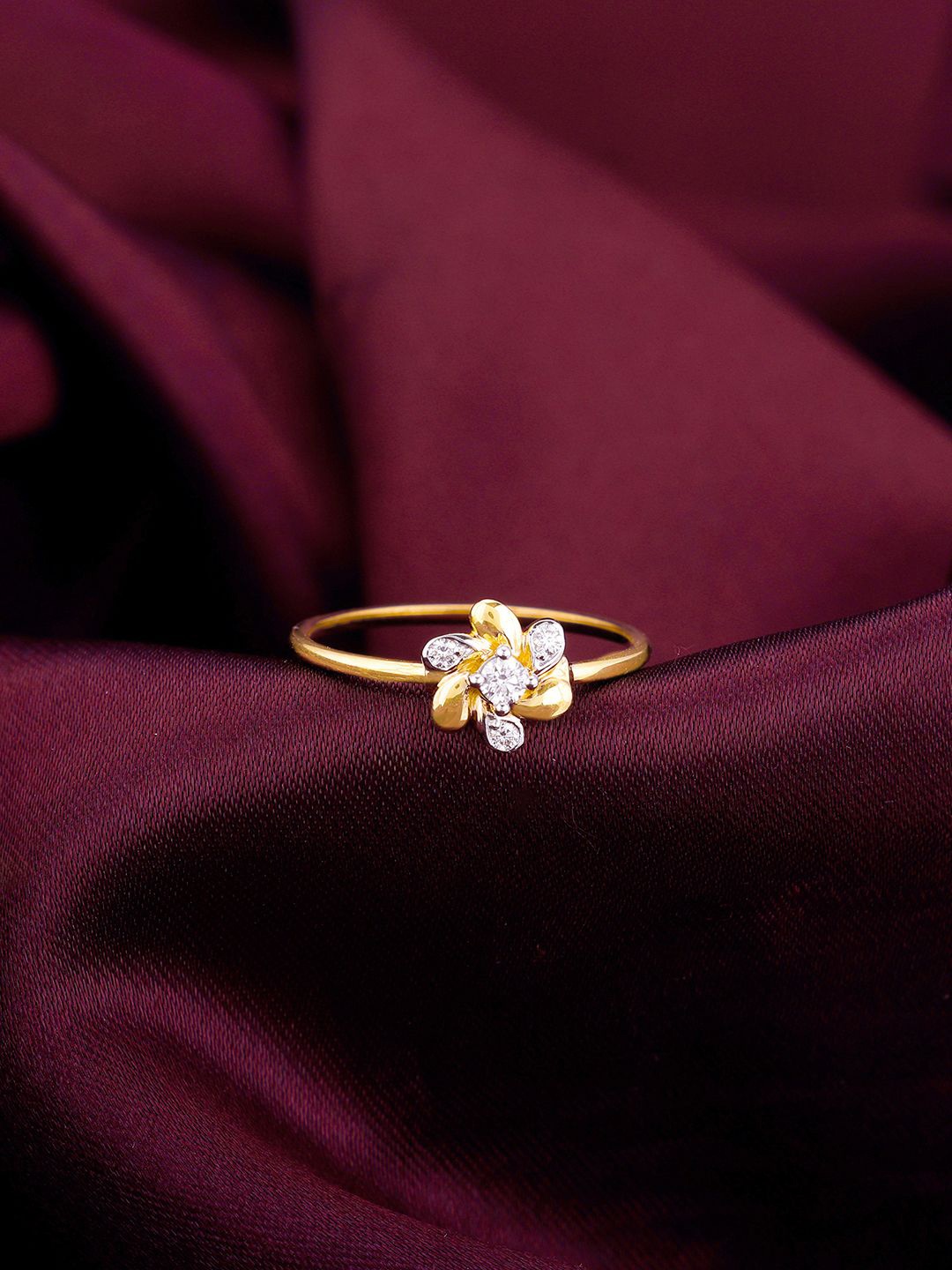 

GIVA Women 14KT Yellow Gold Floral Swirl Diamond Ring