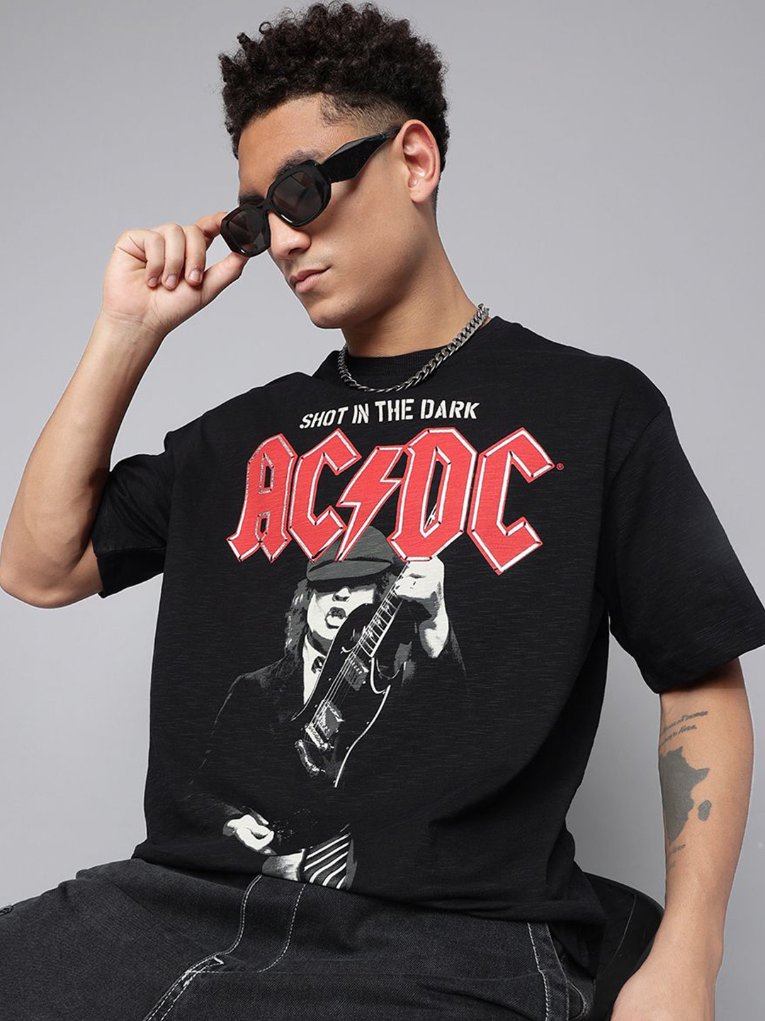

Free Authority ACDC Printed Pure Cotton Oversized Tshirts, Black
