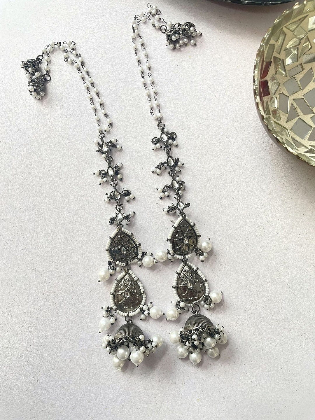 

ISHKAARA Beaded Contemporary Jhumkas, Grey