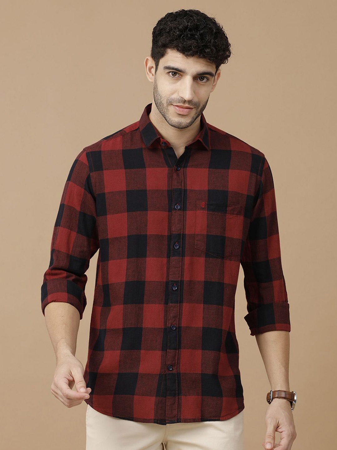 

CAVALLO by Linen Club Men Contemporary Checked Slim Fit Casual Shirt, Red
