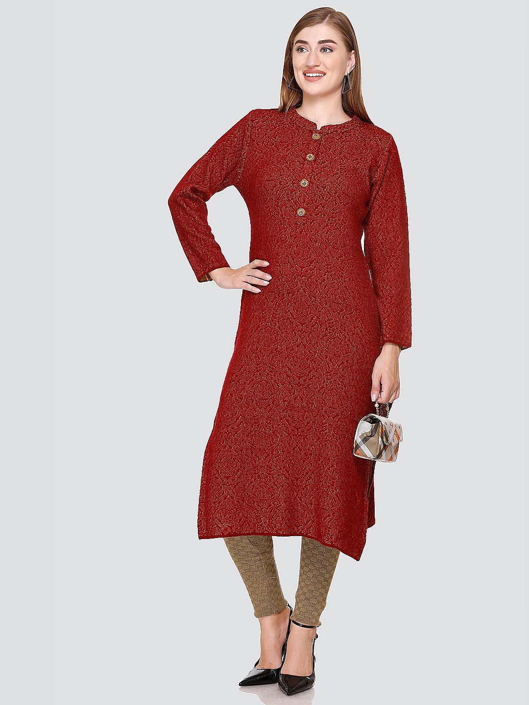 

PUREMIST Embellished Straight Kurtas, Maroon