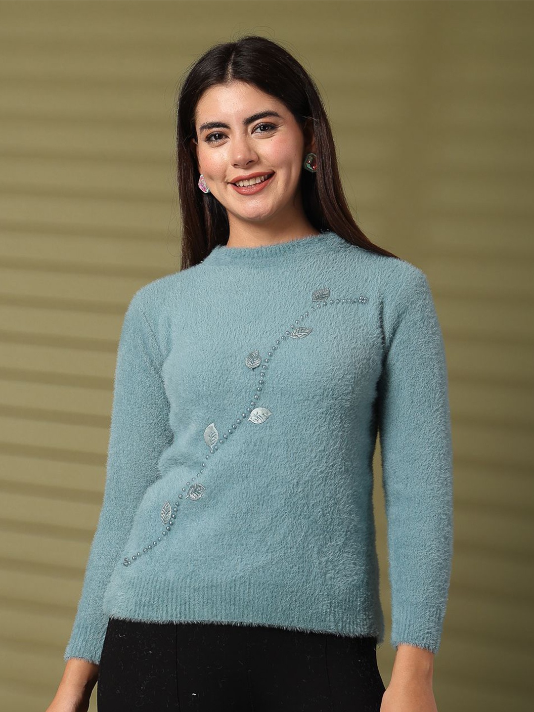 

Clora Creation Women Embellished Woollen Pullover, Sea green