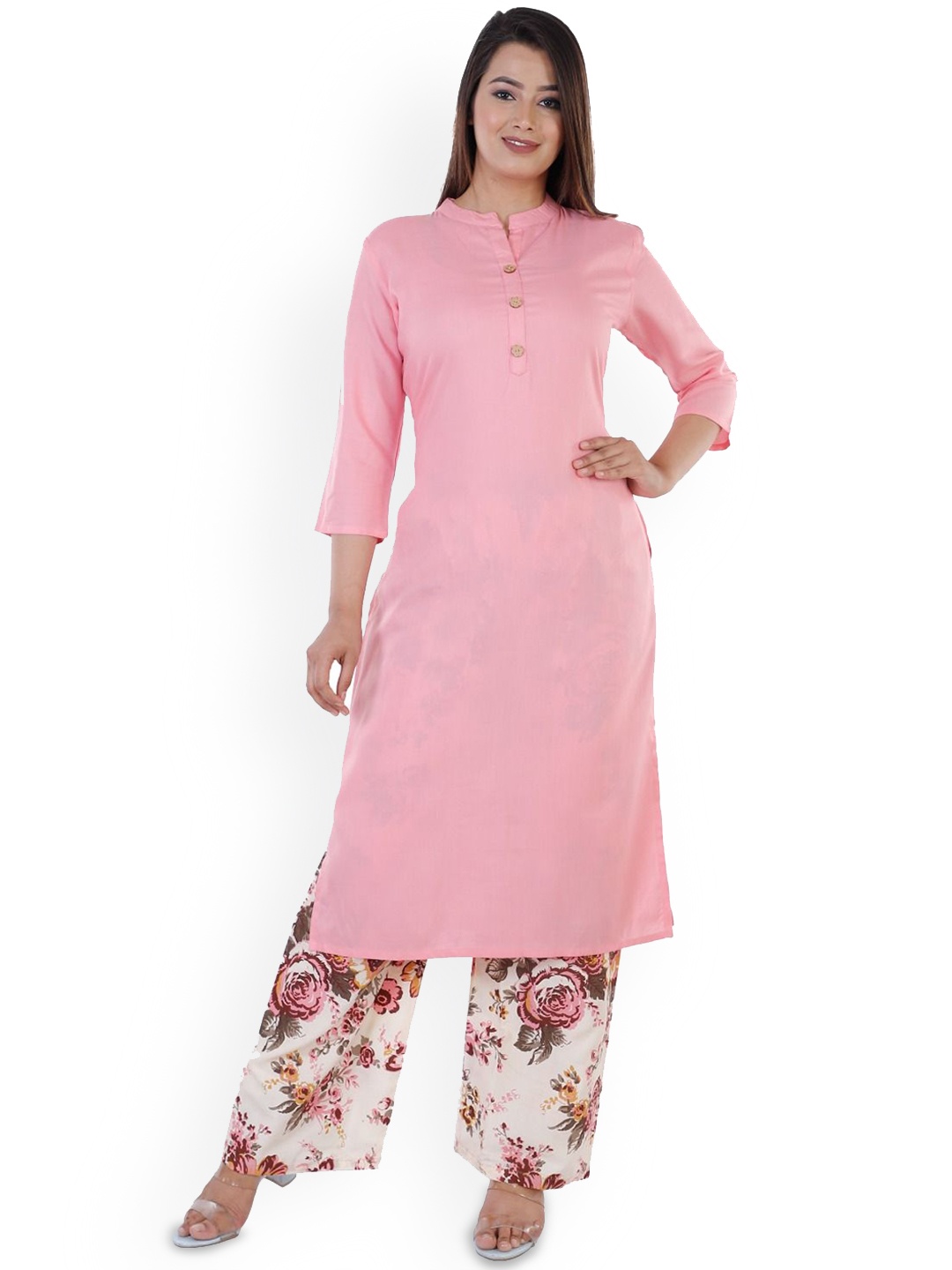 

Parth Fab Mandarin Collar Straight Kurta, Pink