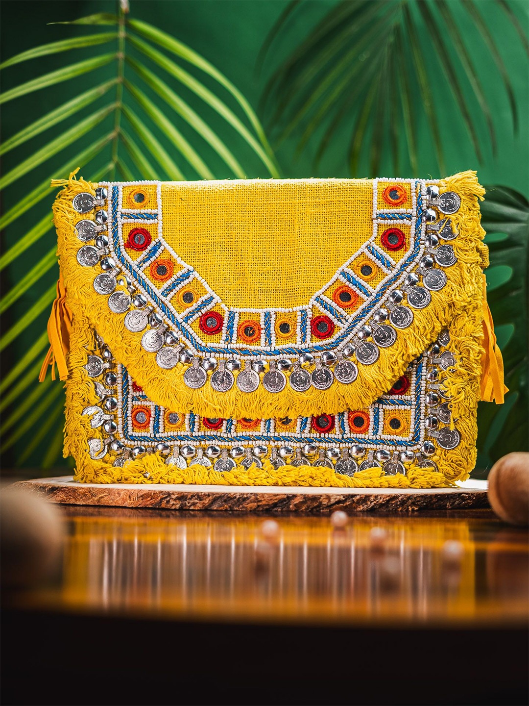 

Anouk Embroidered Foldover Clutch, Yellow