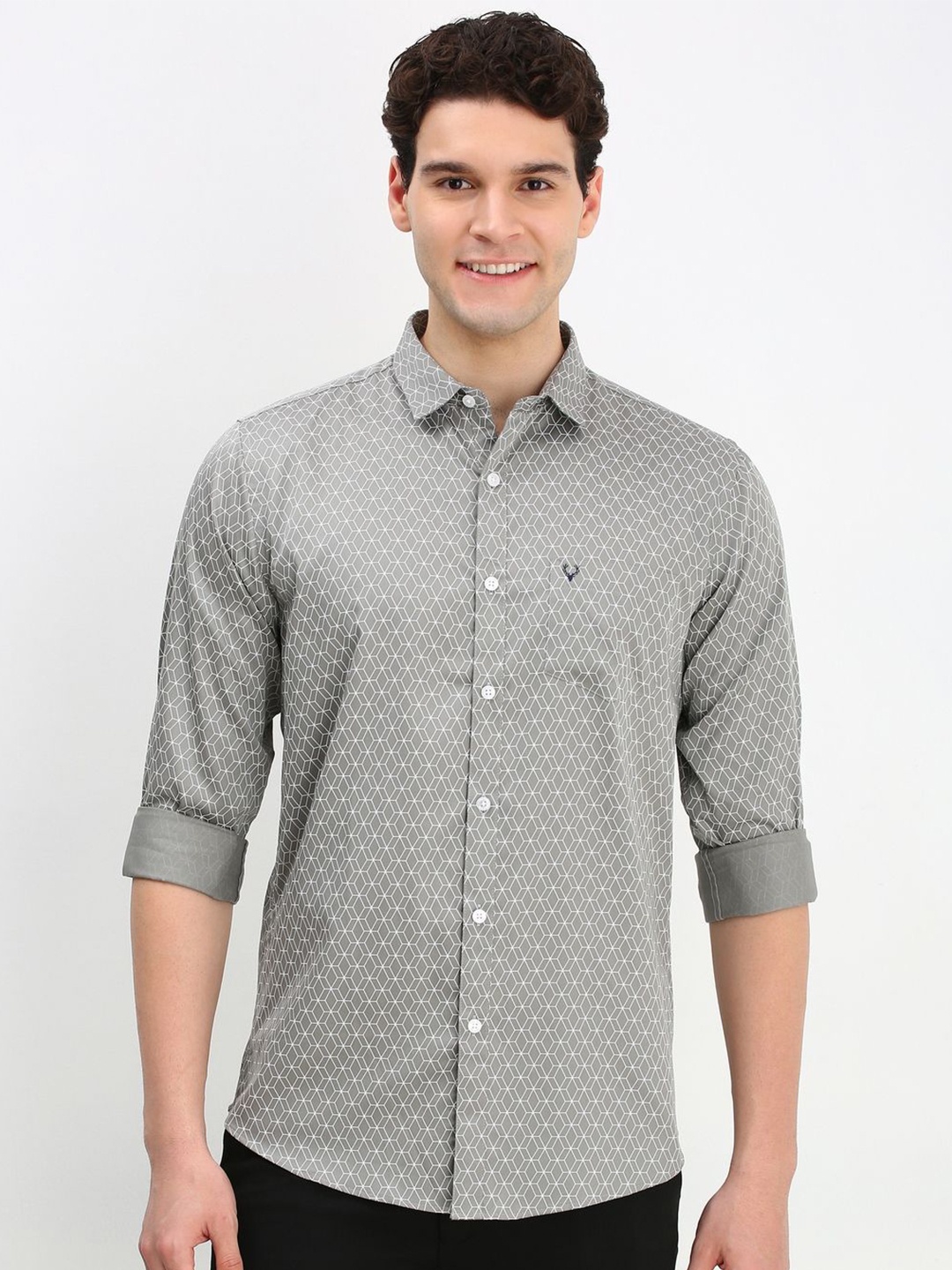 

Allen Solly Men Geometric Printed Cotton Slim Fit Casual Shirt, Grey
