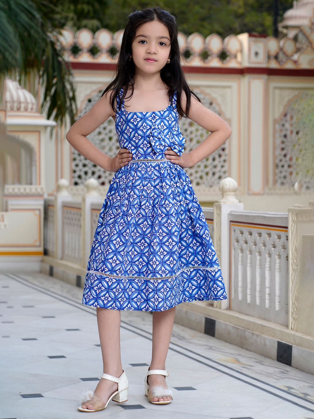 

MUM & DAUGHTER Girls Floral Print Fit & Flare Dress, Blue