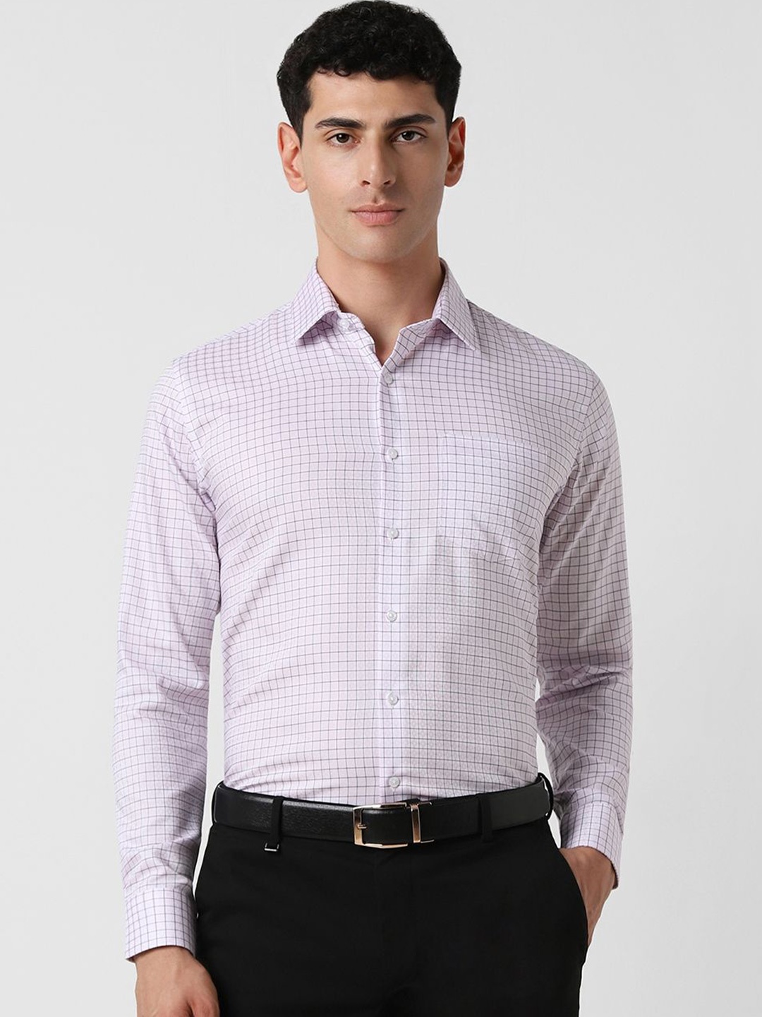 

Van Heusen Men Spread Collar Micro Checked Cotton Slim Fit Formal Shirt, Pink