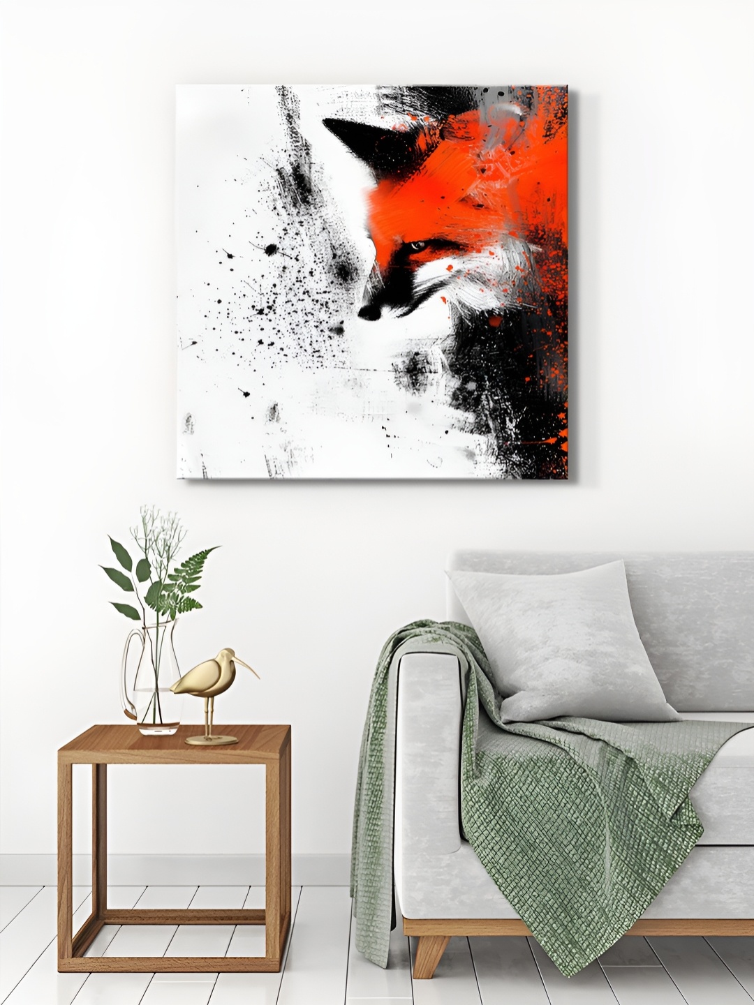 

999Store Off White & Orange Canvas Abstract Fox Paintings Wall Art