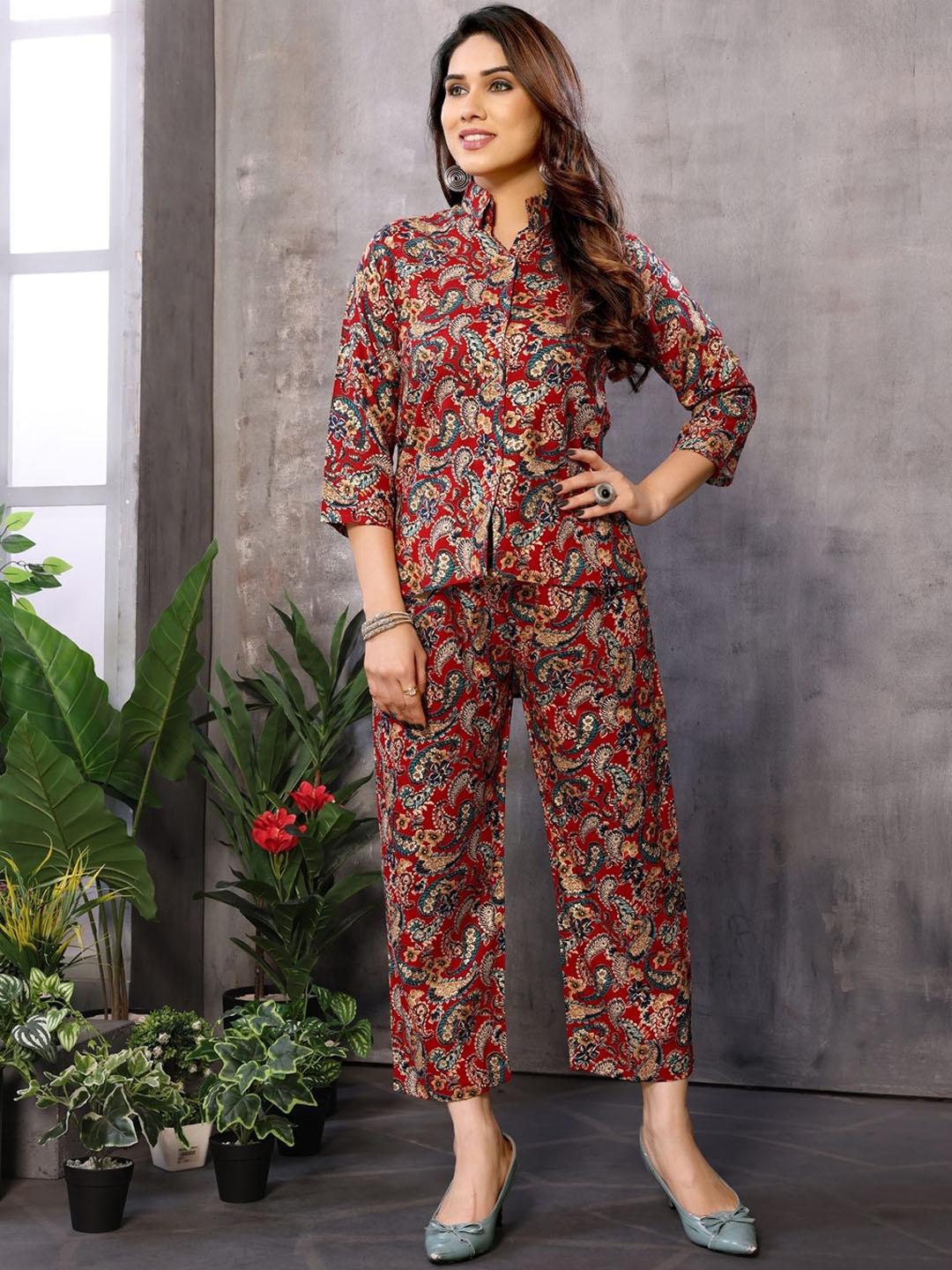 

VJFASHION Printed Tunic & Trouser Co-Ords, Maroon
