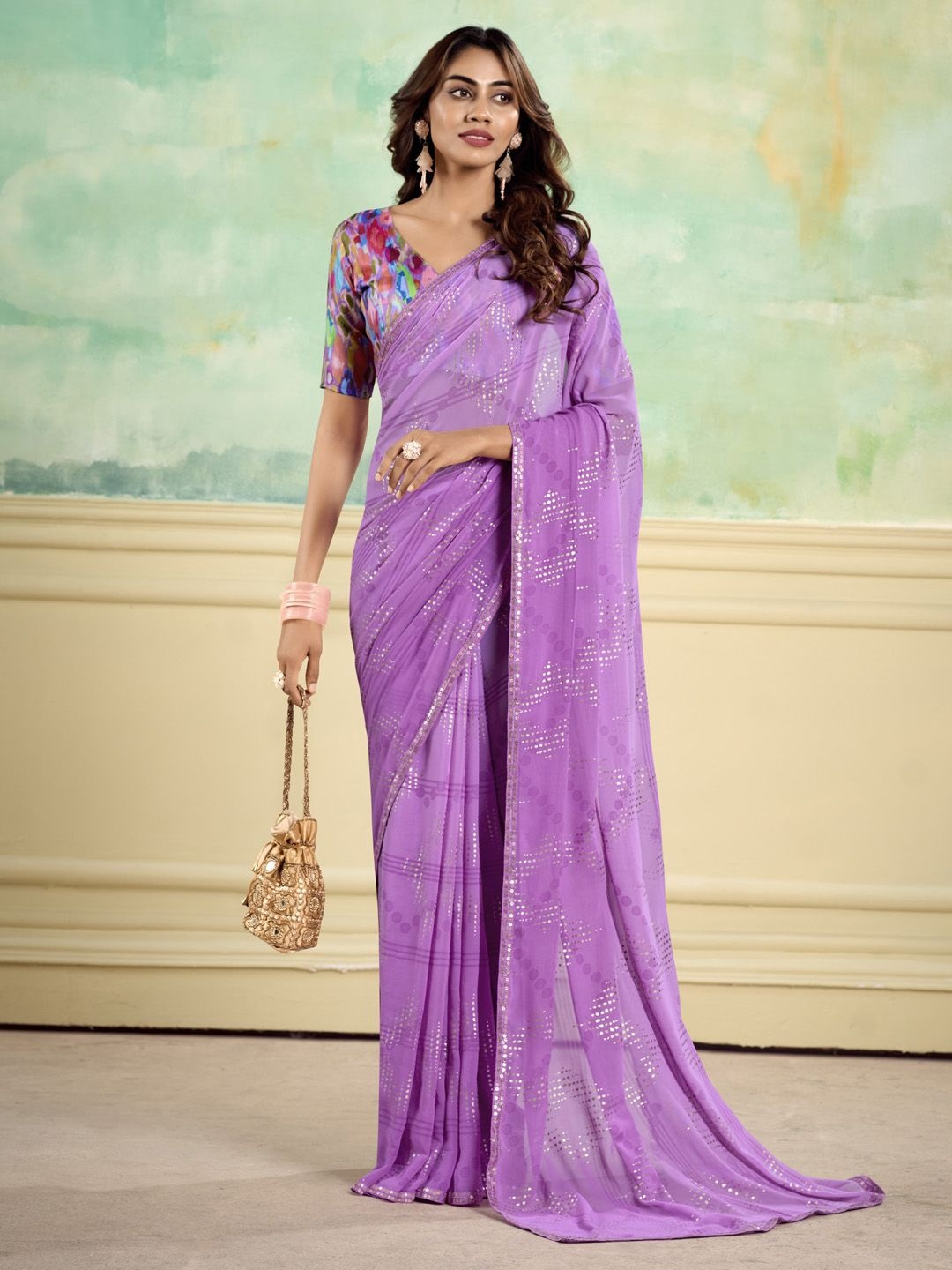 

Anouk Sequinned Embellished Saree, Lavender