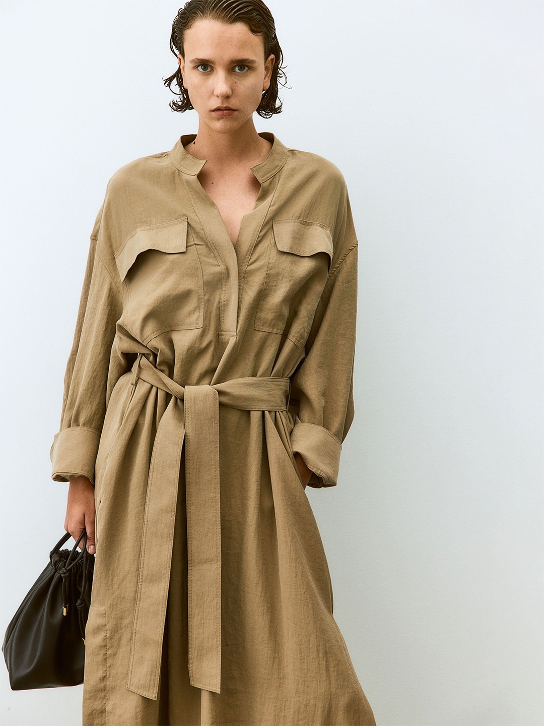 

H&M Tie-Belt Cargo Maxi Dress, Khaki