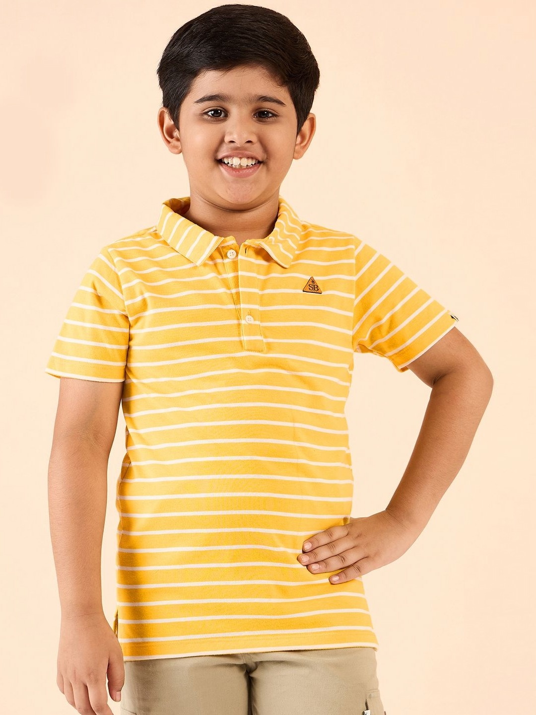 

Stylo Bug Boys Striped Polo Collar T-shirt, Yellow