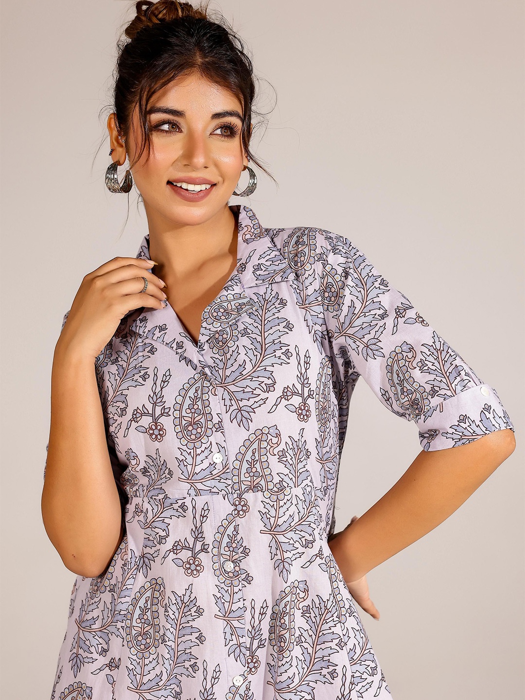 

FLAVIA CREATION Women Printed Ethnic Motifs Printed A-Line Dress, Cream