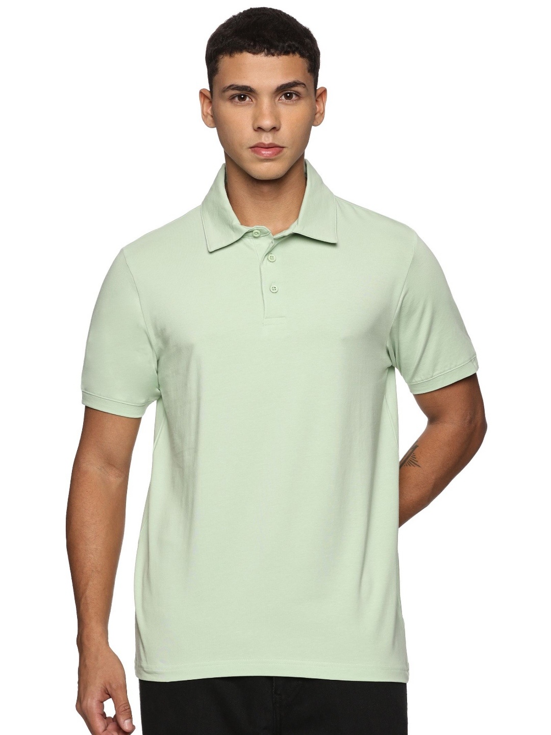 

THIRD QUADRANT Men Solid Polo Collar Cotton Oversized T-shirt, Green