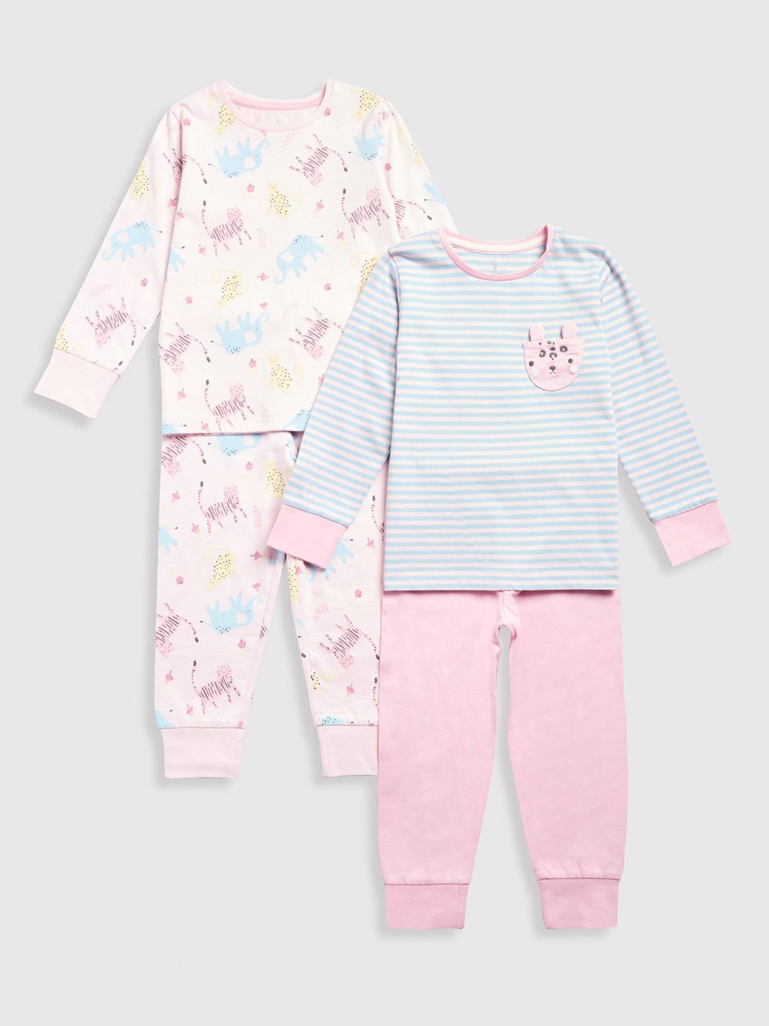 

mothercare Girls Pack Of 2 Printed Pure Cotton Sweatshirt With Joggers, Pink