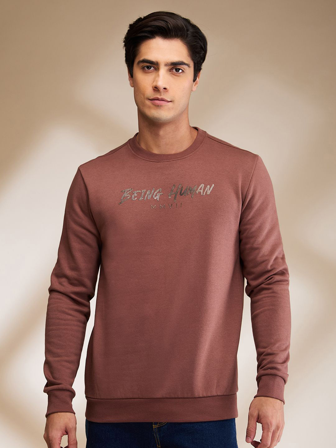 

Being Human Men Typography Printed Round Neck Cotton Pullover Sweatshirt, Brown